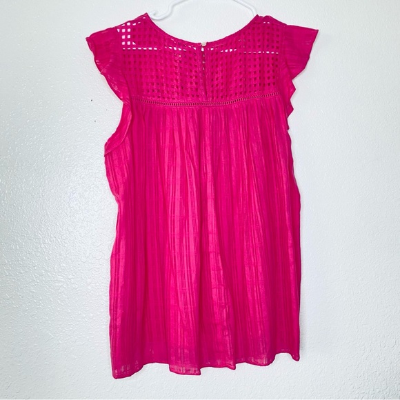 Umgee NEW Pink Lattice Plaid Flutter Sleeve Boho Flare Top Small - Picture 2 of 8